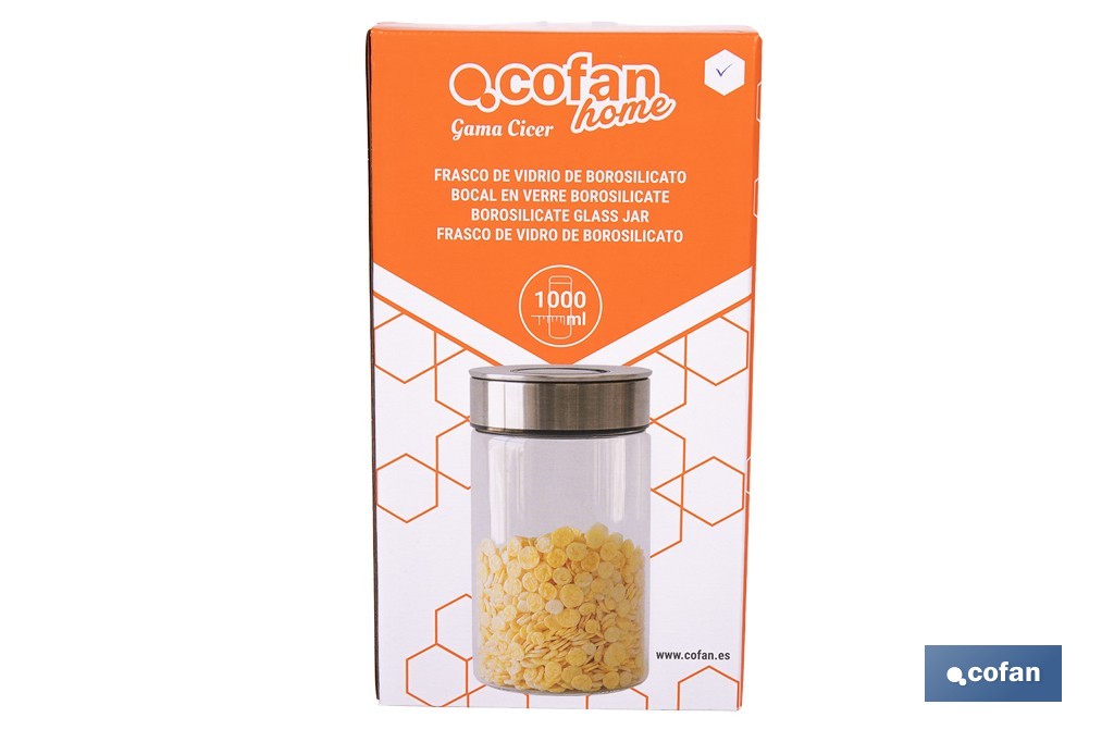 Frasco de vidro borosilicato | Modelo Cicer | Adequado para uso alimentar - Cofan