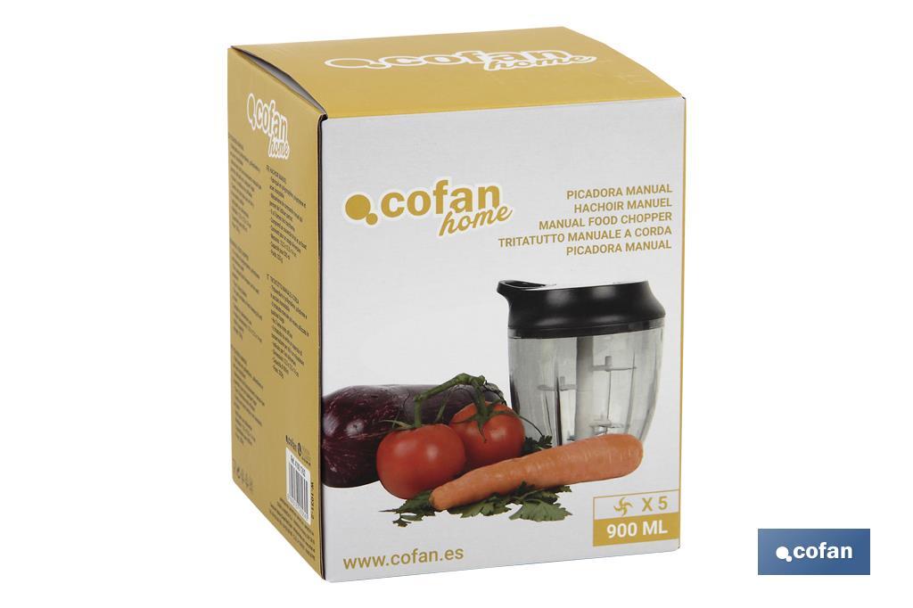 Tritatutto manuale per alimenti | Include coperchio e fruste | Capacità: 900 ml - Cofan