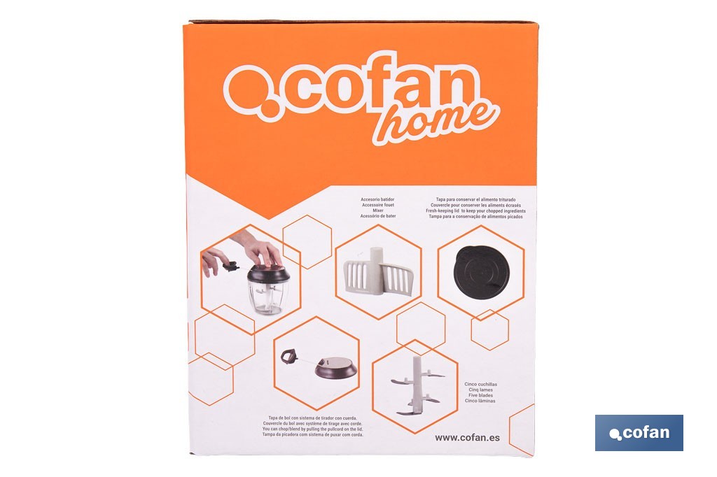 Tritatutto manuale per alimenti | Include coperchio e fruste | Capacità: 900 ml - Cofan