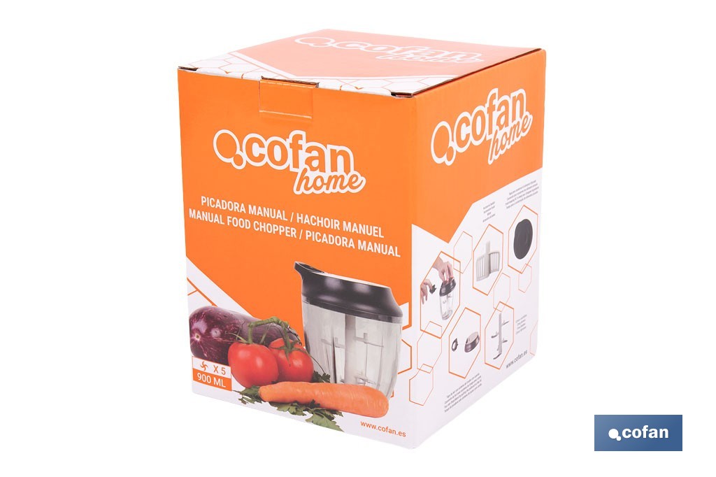 Tritatutto manuale per alimenti | Include coperchio e fruste | Capacità: 900 ml - Cofan