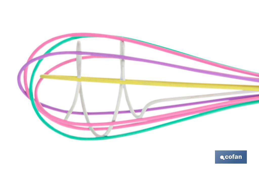 Frusta da cucina in polipropilene | Modello Vergini | Il manico è viole e le fruste multicolore | Lunghezza: 25 cm - Cofan