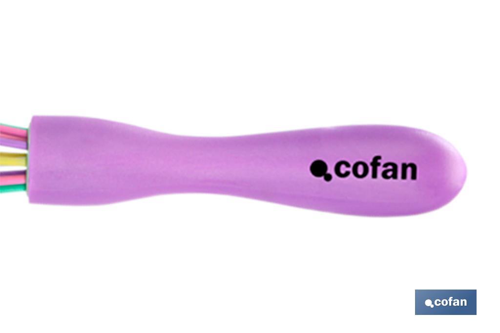 Polypropylene manual whisk | Vergini Model | Purple handle and multicoloured balloon whisk | 25cm in length - Cofan