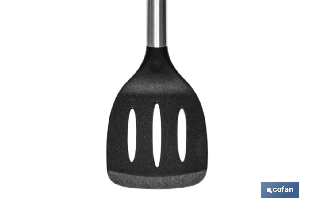 Paleta de Cocina Ranurada | Modelo Neige | Silicona con Mango Inox | Medida 35 cm | Resistente hasta 220ºC - Cofan