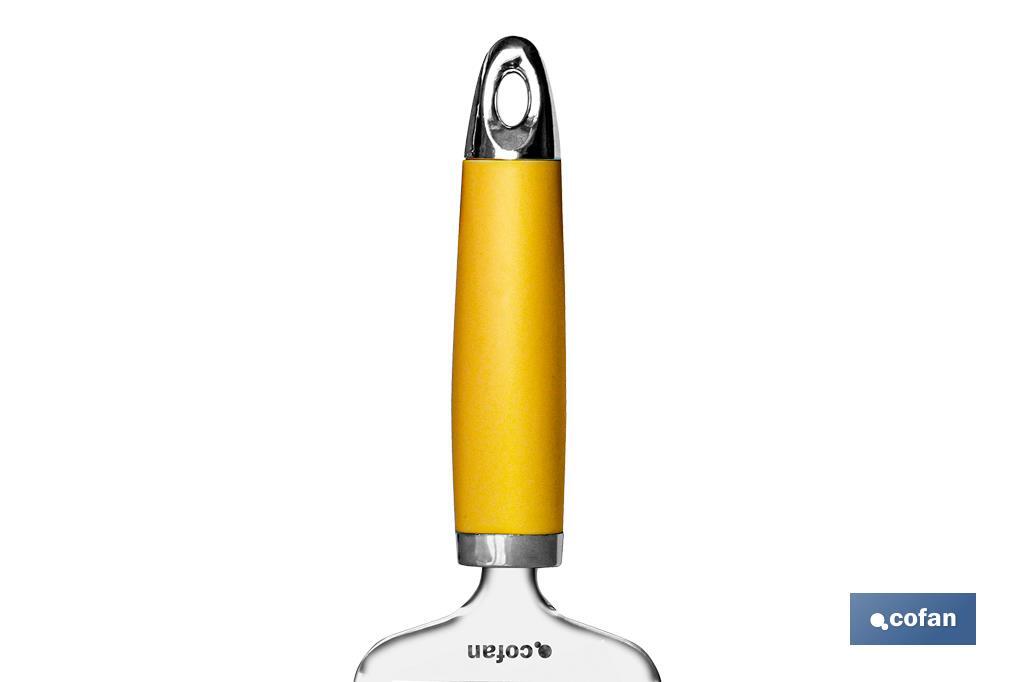 Tabua Corta Queijos Modelo Sena I Aço inox com cabo ABS amarelo Medida 22 cm - Cofan