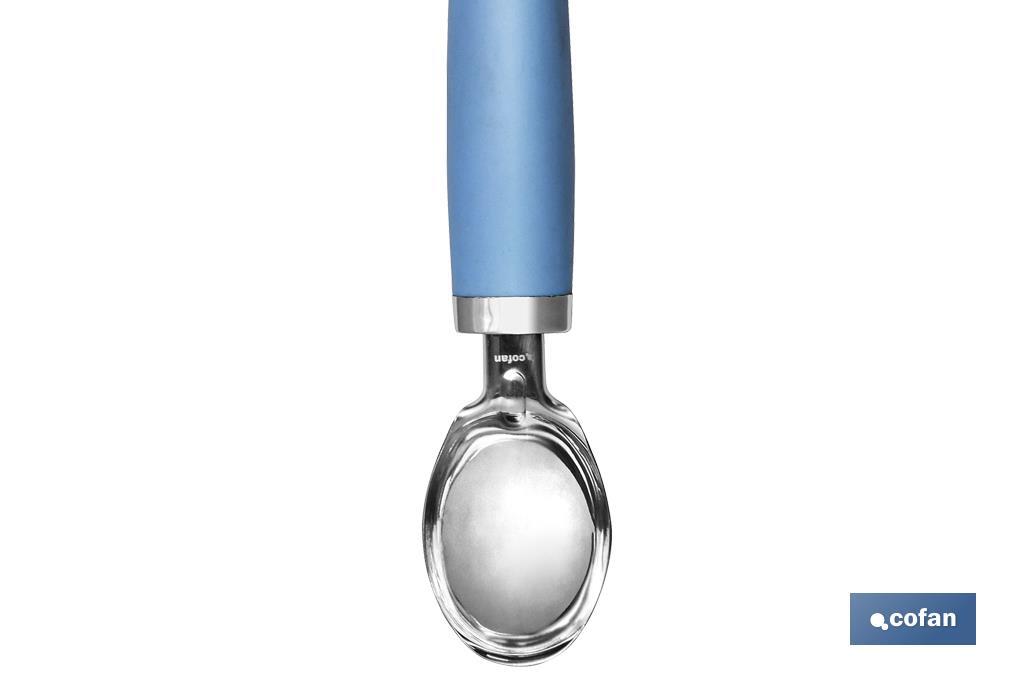 Colher de gelado Modelo Sena I Aço inox com cabo ABS azul Medida 18 cm - Cofan