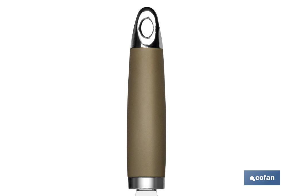 Pelador de Patatas Modelo Sena | Fabricado en Acero Inox con Mango ABS | Color Marrón | Medida 18 cm - Cofan