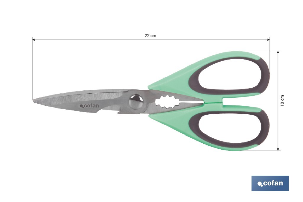 Multipurpose Scissors | Stainless Steel | Sena Model | Light green and purple | 22cm in length - Cofan
