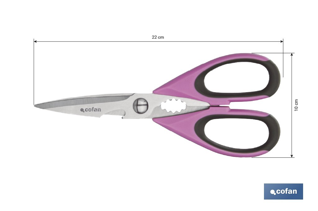 Multipurpose Scissors | Stainless Steel | Sena Model | Light green and purple | 22cm in length - Cofan