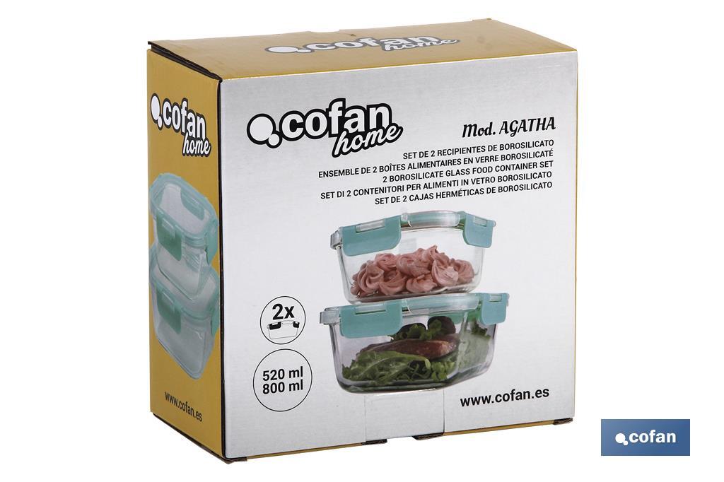 Set of 2 square food containers, Agatha Model - Cofan