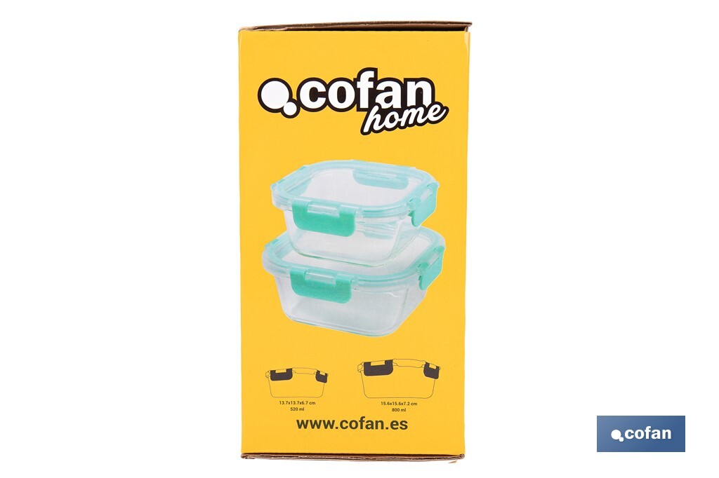 Set of 2 square food containers, Agatha Model - Cofan