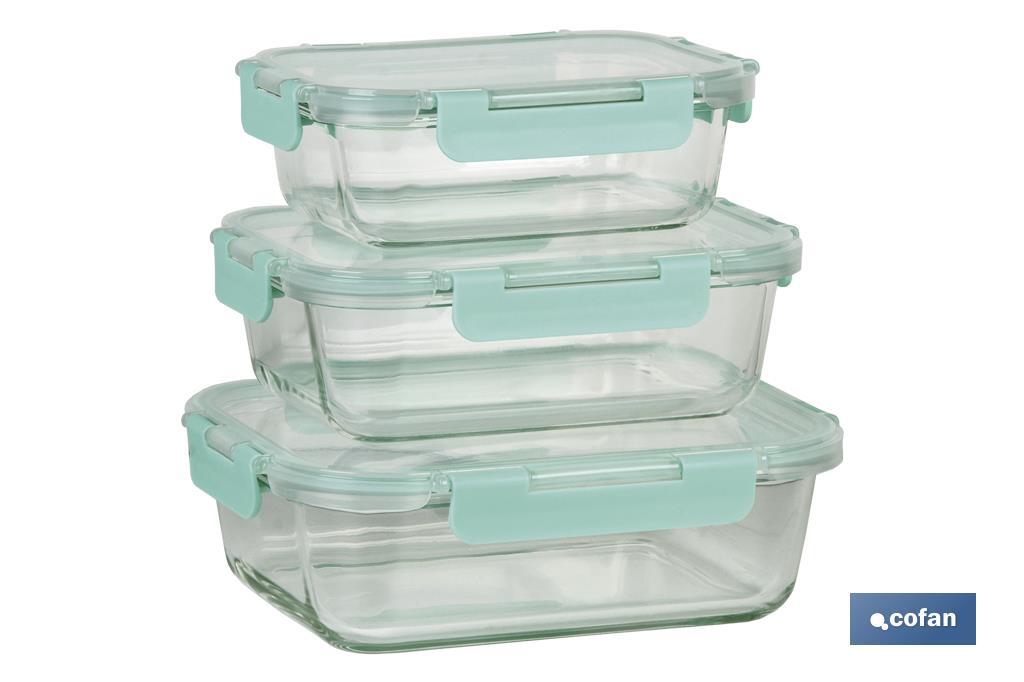 Set of 3 rectangular borosilicate glass food containers | Agatha Model | 640-1,040-1,520ml Capacity - Cofan