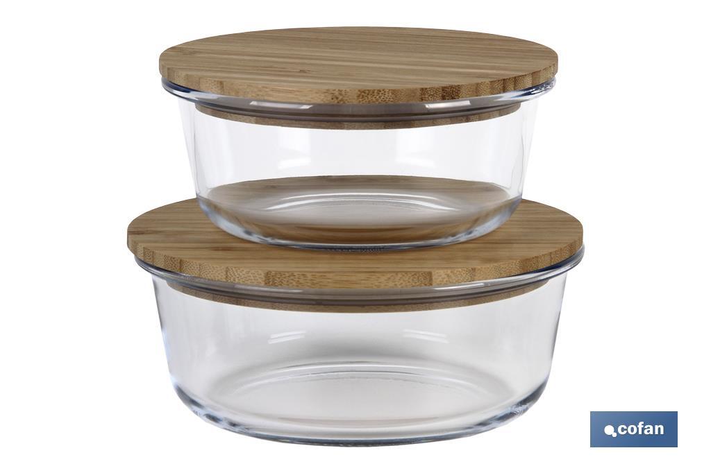 Set of 2 round borosilicate glass food containers | Bambú Model | Bamboo lid | 620-950ml Capacity - Cofan