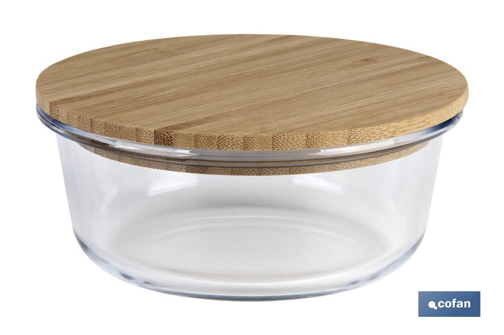 Set of 2 round borosilicate glass food containers | Bambú Model | Bamboo lid | 620-950ml Capacity - Cofan