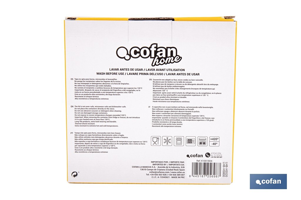 Set de 2 Fiambreras Cuadradas de Borosilicato | Modelo Bambú | Tapa de Bambú | Capacidad 520-800 ml - Cofan