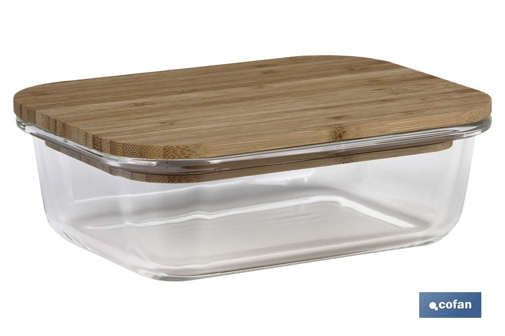 Set de 3 Fiambreras Rectangulares de Borosilicato | Modelo Bambú | Tapa de Bambú | Capacidad 640-1040-1520 ml - Cofan