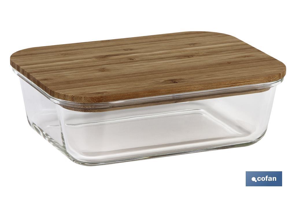 Set de 3 Fiambreras Rectangulares de Borosilicato | Modelo Bambú | Tapa de Bambú | Capacidad 640-1040-1520 ml - Cofan