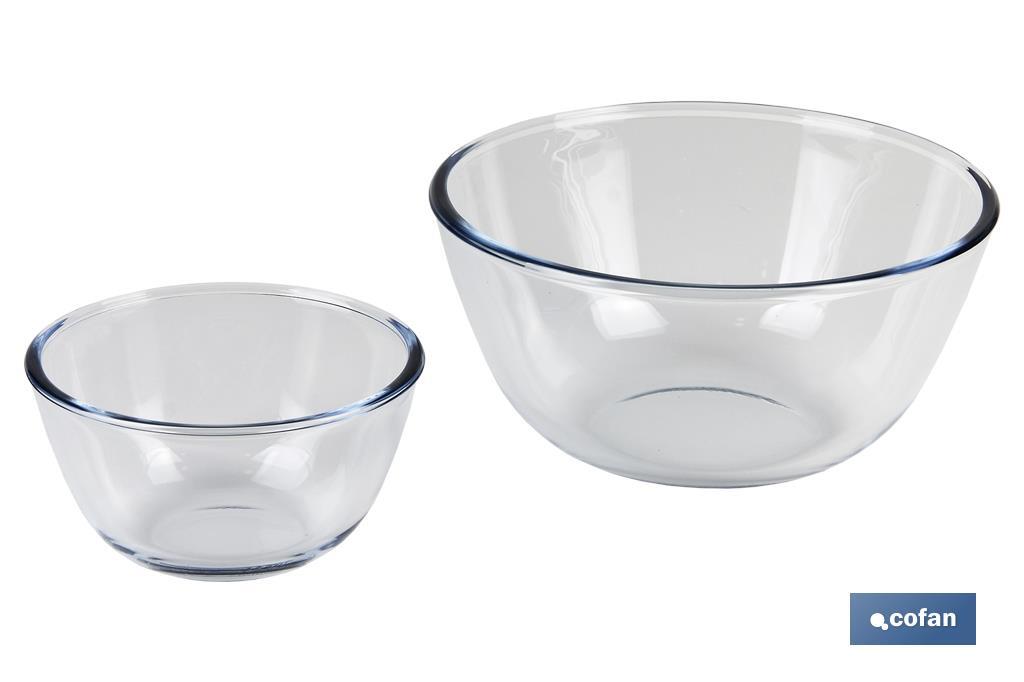 Set da 2 insalatiere rotonde di vetro borosilicato Modello Baritina | Capacità: 800 ml - 2700 ml - Cofan