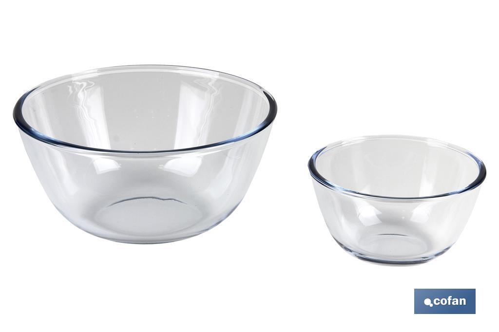 Set of 2 borosilicate glass round bowls, Baritina Model | 800ml-2,700ml capacity | Two bowls of different sizes - Cofan