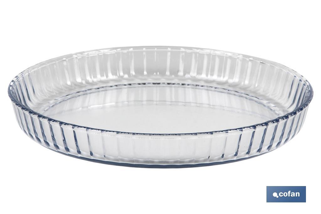 Round borosilicate glass baking dish, Baritina Model | 1,600ml Capacity | Size: 27.7 x 3.5cm | Weight: 900g - Cofan