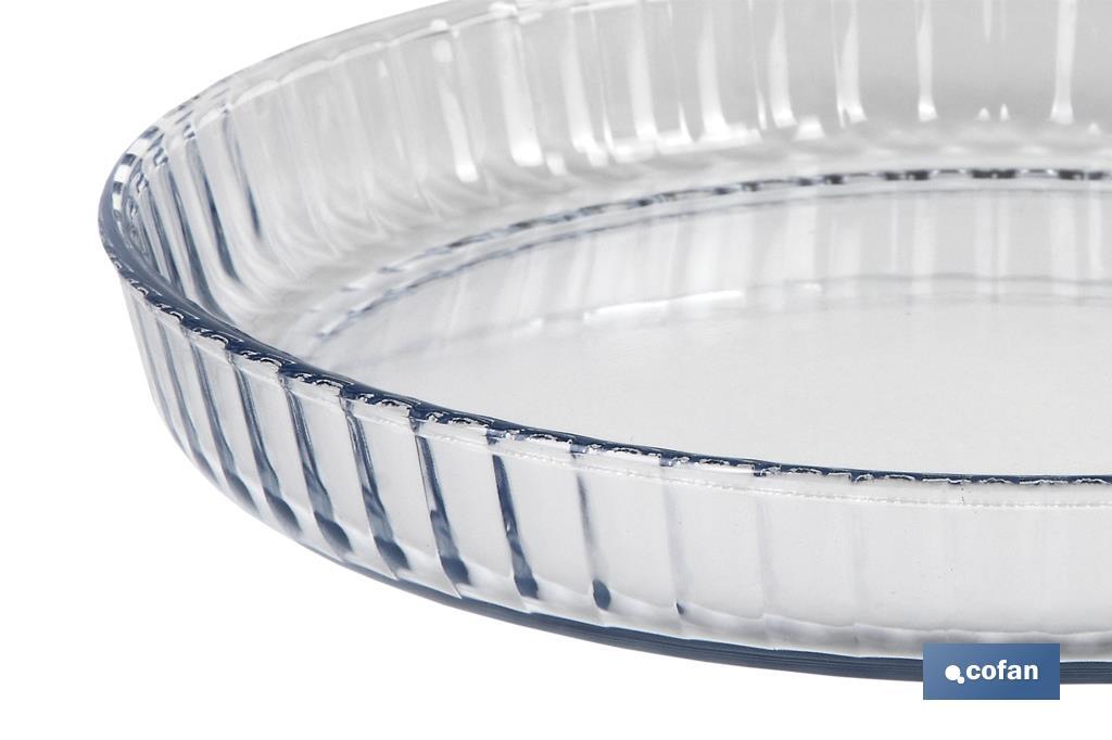 Round borosilicate glass baking dish, Baritina Model | 1,600ml Capacity | Size: 27.7 x 3.5cm | Weight: 900g - Cofan