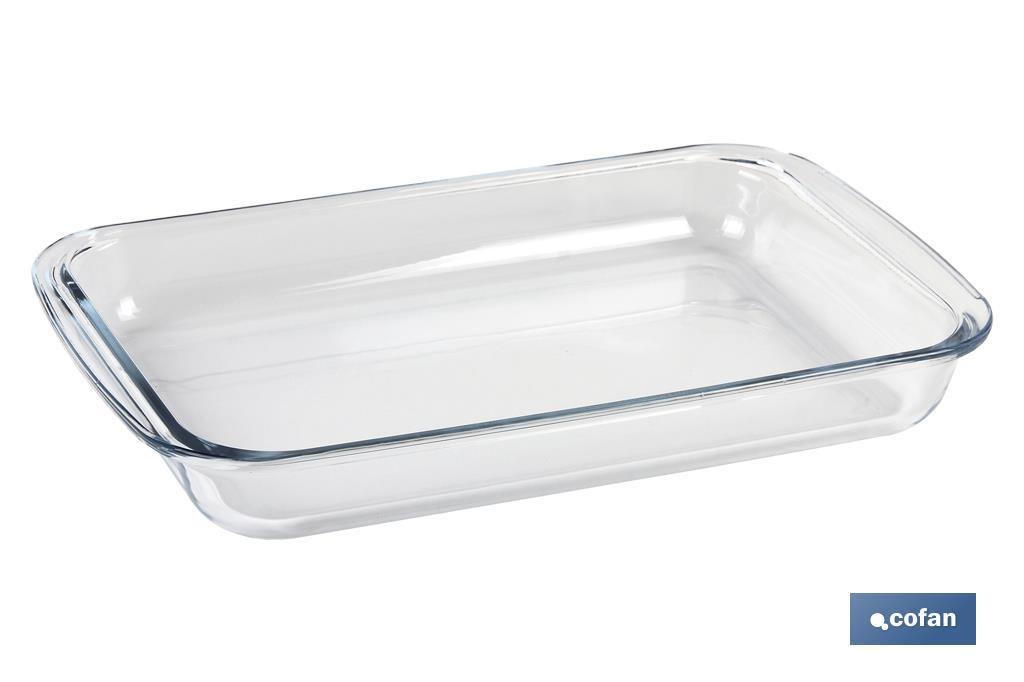 Set of 3 rectangular borosilicate glass baking dish, Baritina Model | 1,600-2,200ml-3,000ml Capacity - Cofan