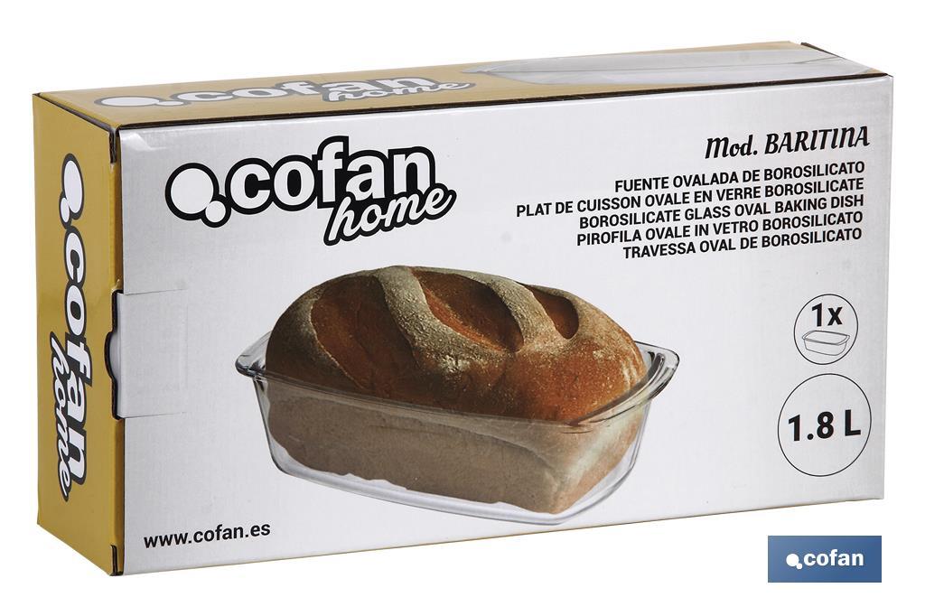 Fuente ovalada de borosilicato Modelo Baritina I Capacidad 1800 ml I Peso 800 gramos - Cofan