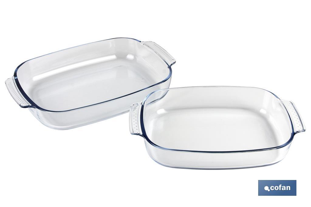 Set da 2 teglie ovali Modello Baritina | Vetro borosilicato | Capacità: 2700 ml - 3800 ml - Cofan