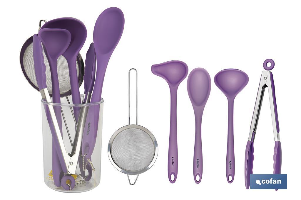 Set of 6 purple kitchen utensils, Vergini-range model  - Cofan