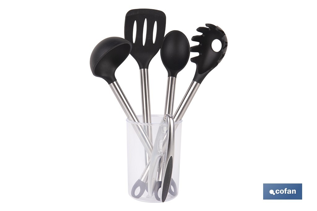 Lot de 6 ustensiles noirs pour la cuisine de la gamme Neige - Cofan