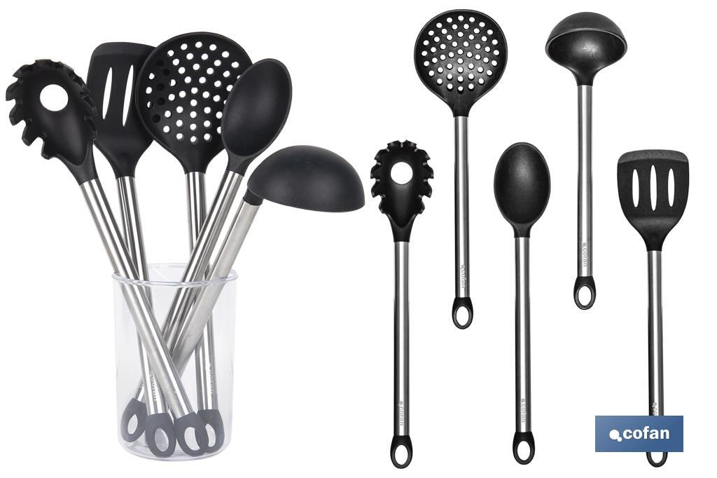 Set de 6 utensilios negros para cocina de la gama Neige - Cofan