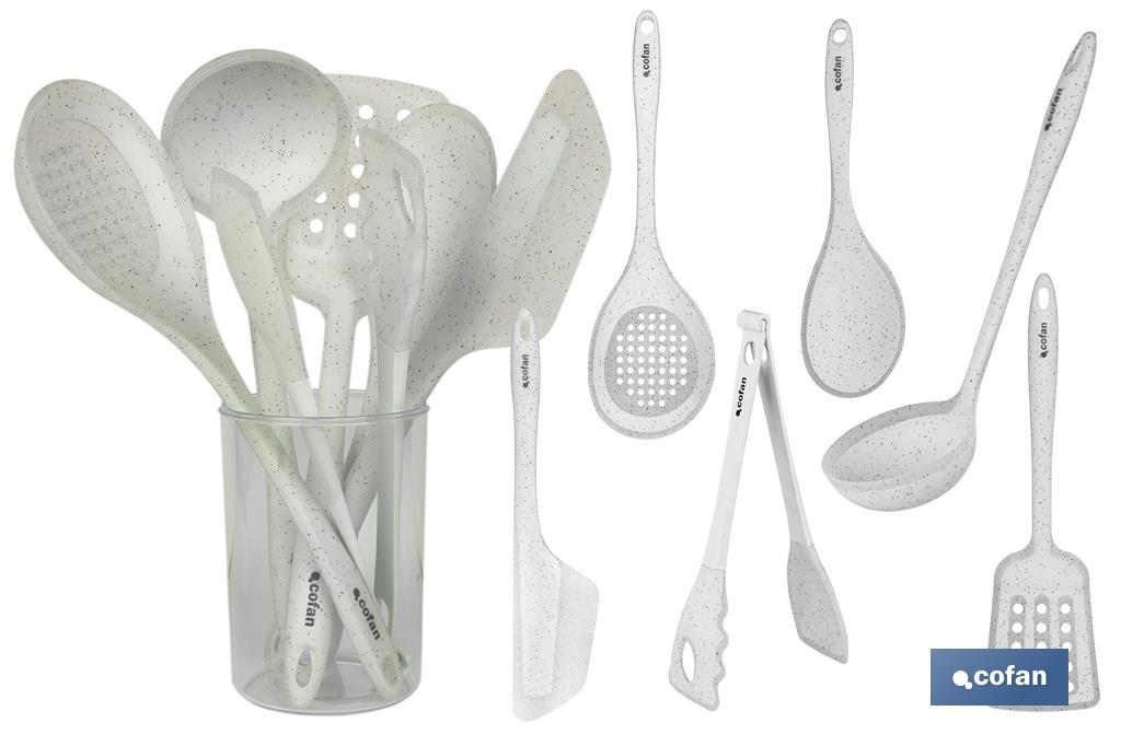 Set de 7 utensilios blancos para cocina de la gama Bach - Cofan