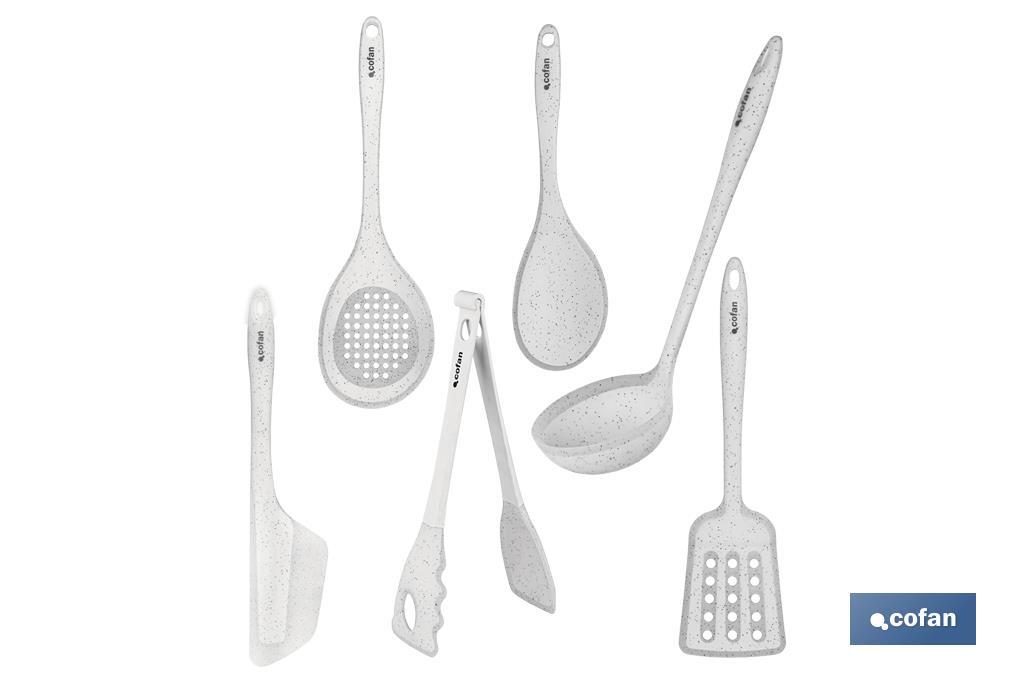 Set de 7 utensilios blancos para cocina de la gama Bach - Cofan