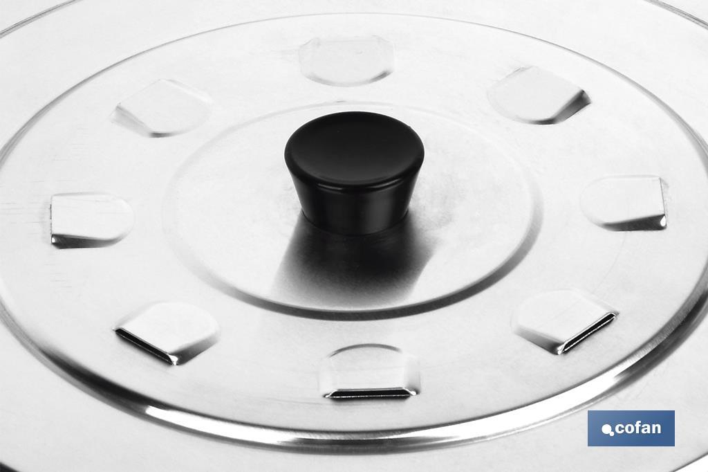 Aluminium lid with steam vents and ABS knob - Cofan