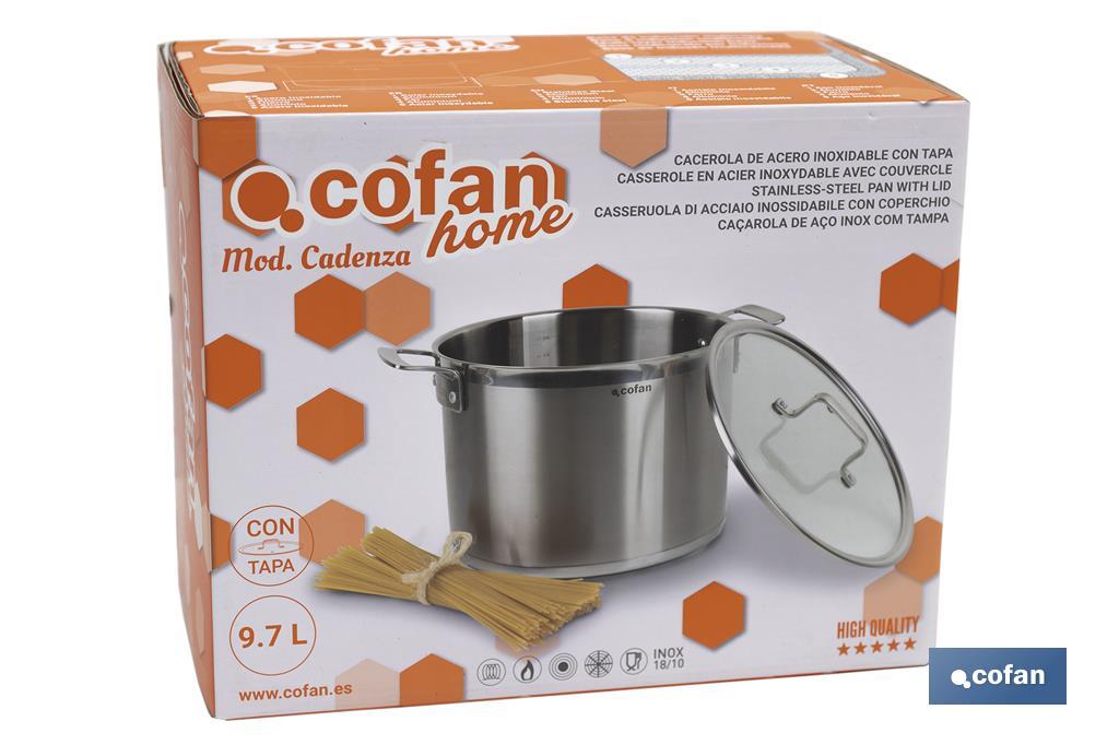 Stainless-steel pots | Available in different capacities | Lid included | Cadenza Model - Cofan