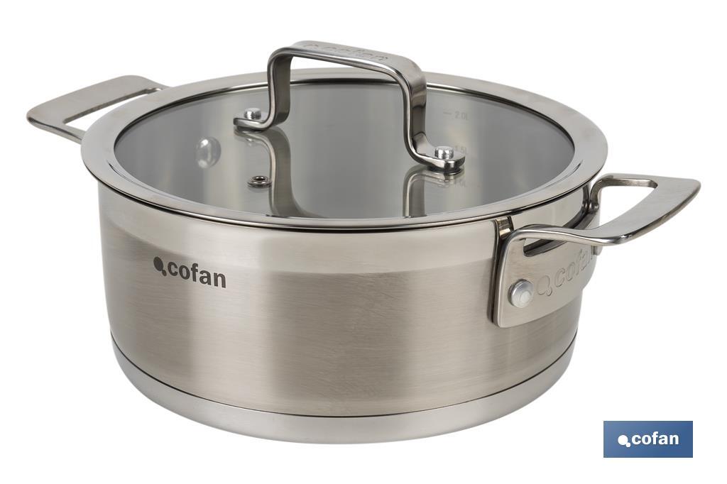 Stainless-steel pots | Available in different capacities | Lid included | Cadenza Model - Cofan