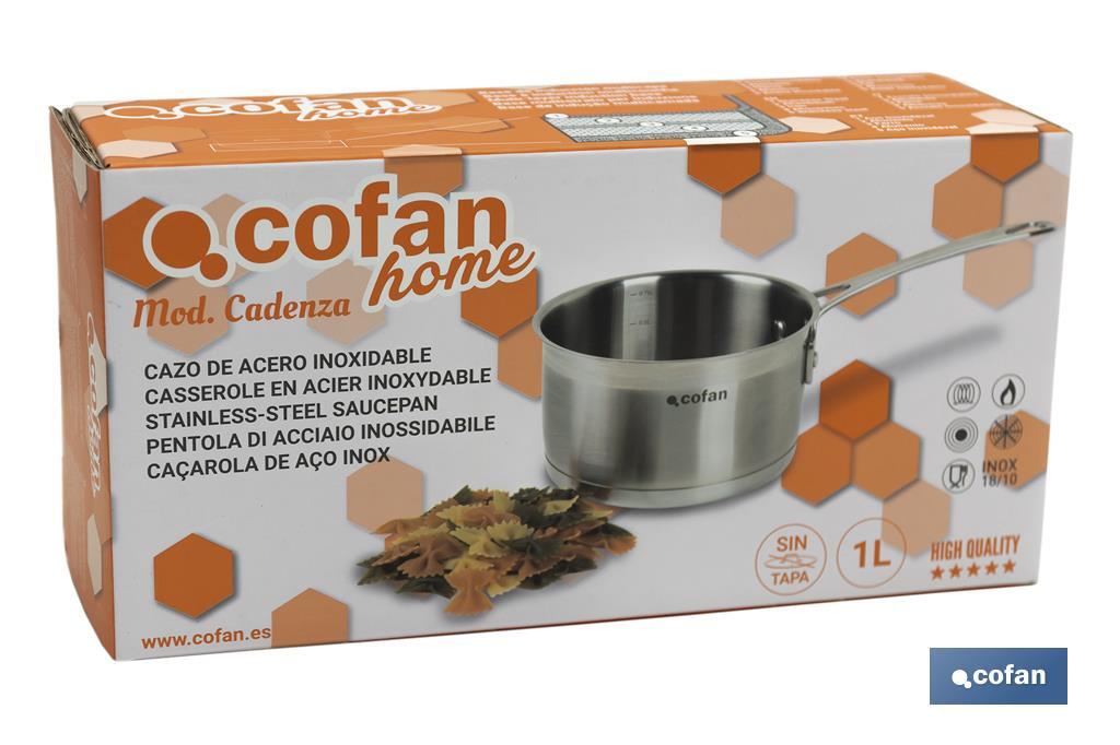 Stainless-steel saucepan | Capacity: 1 litre | Lid not included | Cadenza Model - Cofan