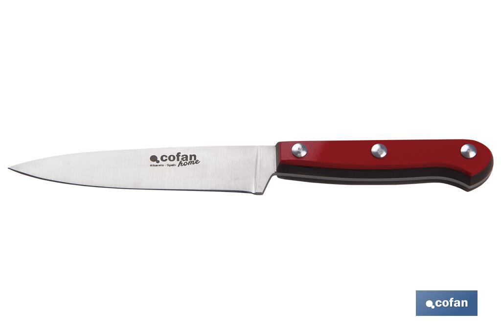 Cuchillo puntilla Modelo Papikra | Medida hoja 11 centímetros | Color rojo | Hoja de acero inox - Cofan