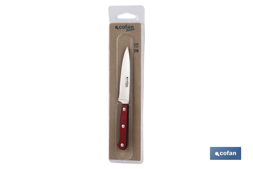 Cuchillo puntilla Modelo Papikra | Medida hoja 11 centímetros | Color rojo | Hoja de acero inox - Cofan