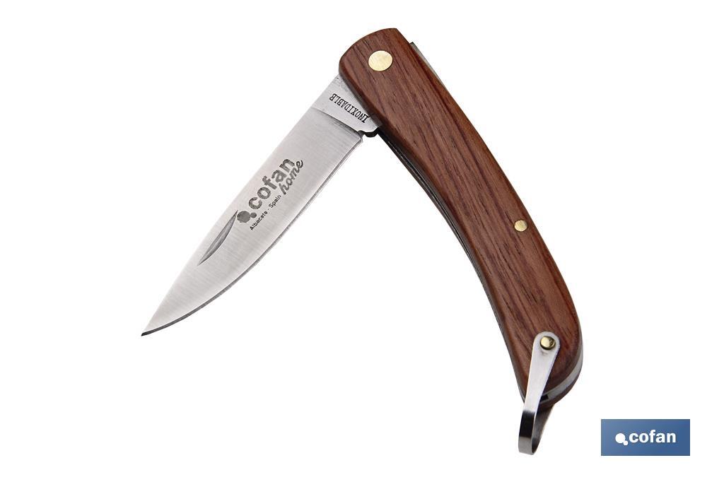 Coltello a serramanico da montagna | Dimensioni della lama: 8,5 cm | Colore: marrone | Lama di acciaio inox - Cofan