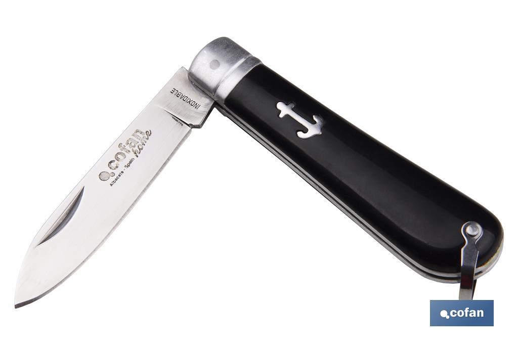 Coltello da marinaio | Dimensioni della lama: 8 cm | Punta a spada | Lama di acciaio inox | Manico di polipropilene - Cofan