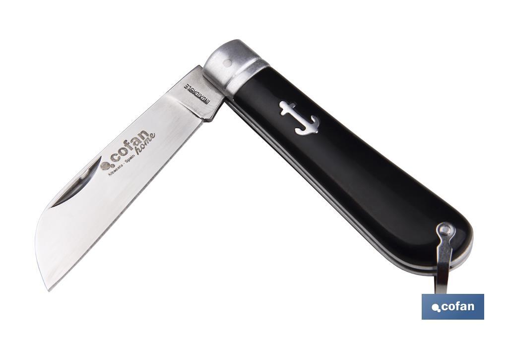Navaja marinera | Medida de 8 cm de hoja | Pico de Loro | Hoja de Acero Inox | Mango de Polioximetileno | Color Negro - Cofan