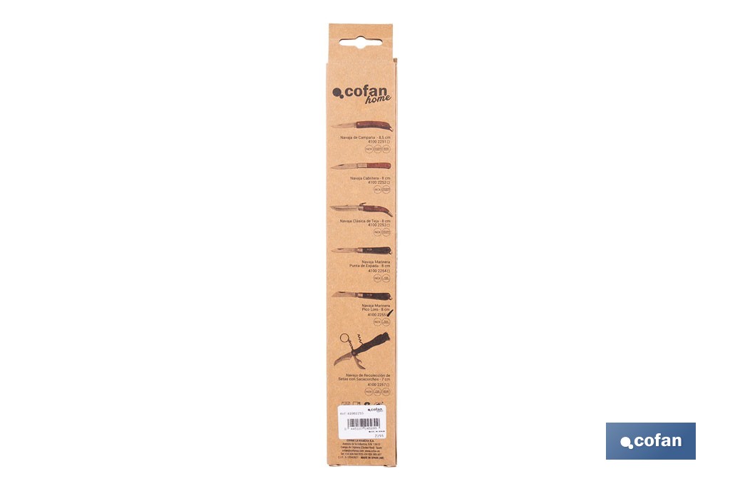 Canif de Marin | Dimension de la Lame 8 cm | Bec de Perroquet | Lame en Acier Inox | Manche en polypropylène | Couleur Noire - Cofan