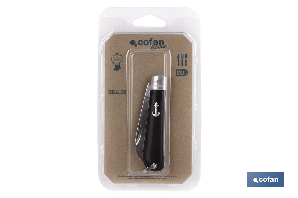 Navaja marinera | Medida de 8 cm de hoja | Pico de Loro | Hoja de Acero Inox | Mango de Polioximetileno | Color Negro - Cofan