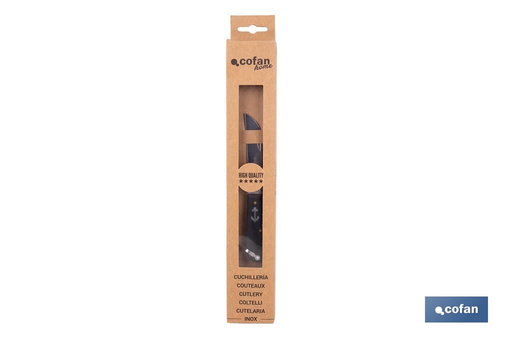 Canif de Marin | Dimension de la Lame 8 cm | Bec de Perroquet | Lame en Acier Inox | Manche en polypropylène | Couleur Noire - Cofan