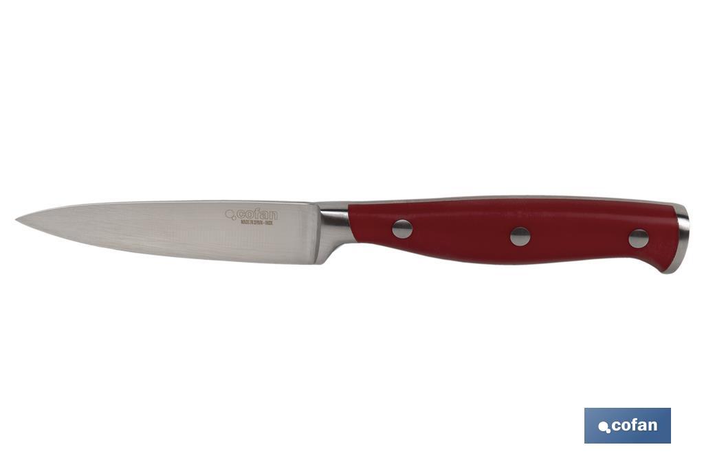 Coltello spelucchino da cucina con forgiatura francese | Rosso | Dimensioni della lama: 9 cm - Cofan