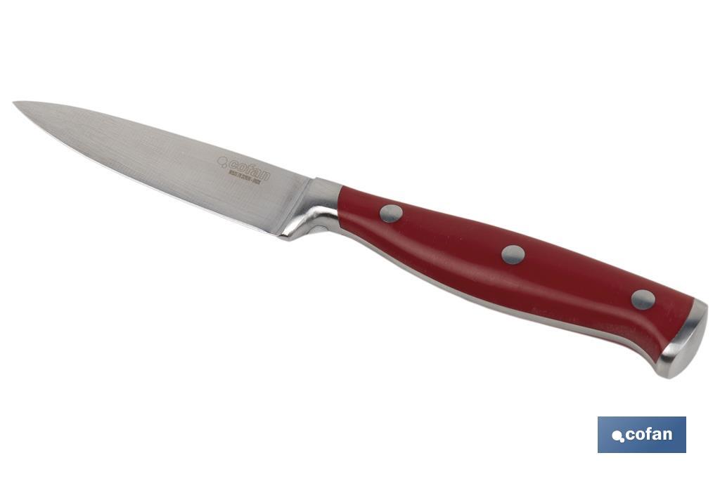 Coltello spelucchino da cucina con forgiatura francese | Rosso | Dimensioni della lama: 9 cm - Cofan