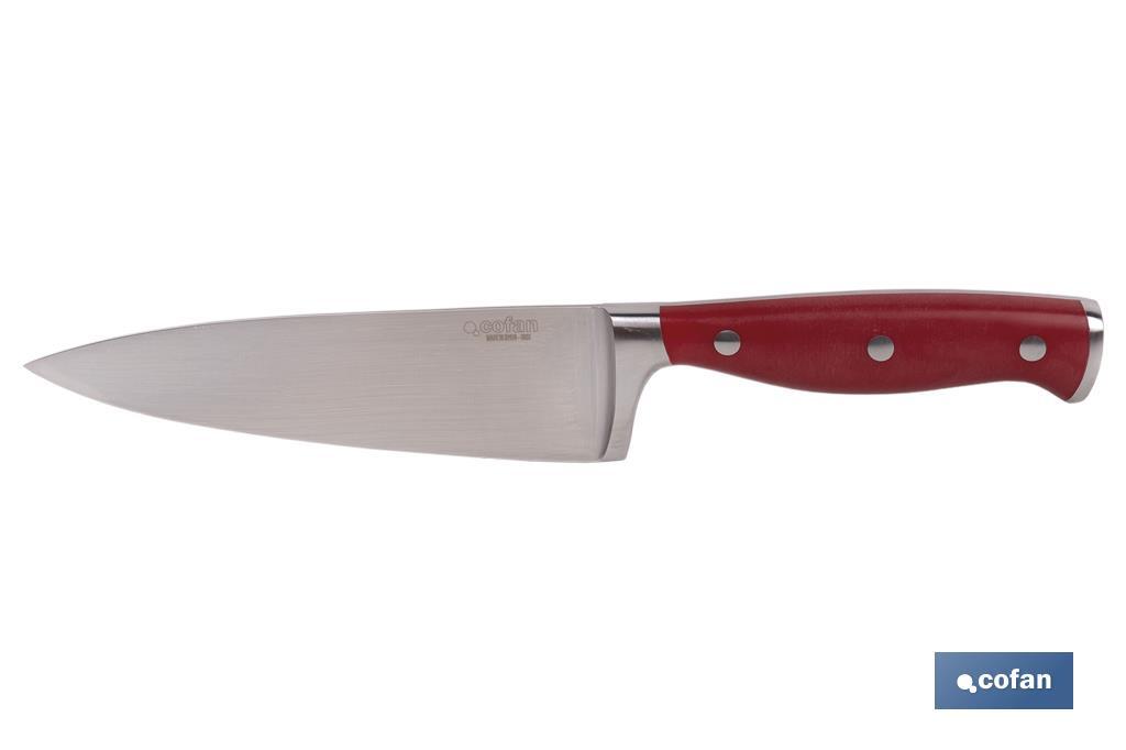 Cuchillo de Cocina con Forjado Francés | En Color Rojo | Diferentes Medidas - Cofan