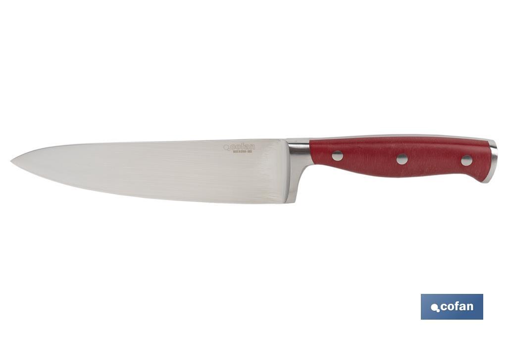 Cuchillo de Cocina con Forjado Francés | En Color Rojo | Diferentes Medidas - Cofan