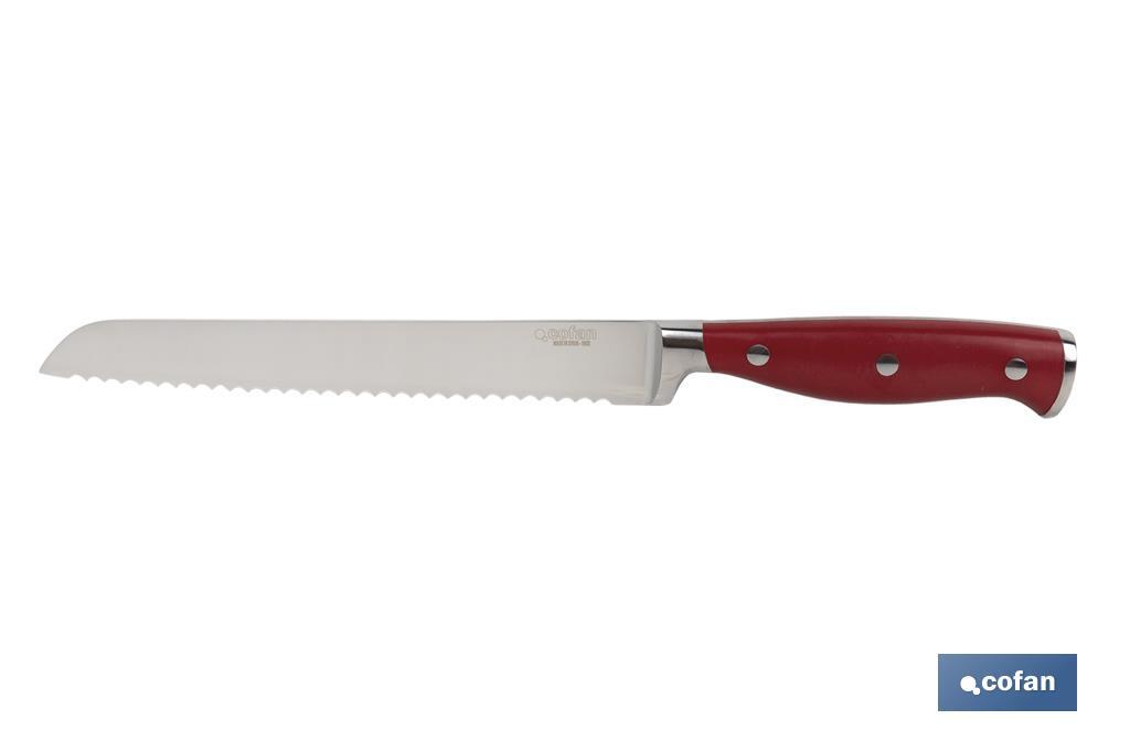 French forged bread knife | Red | Blade size: 21cm - Cofan