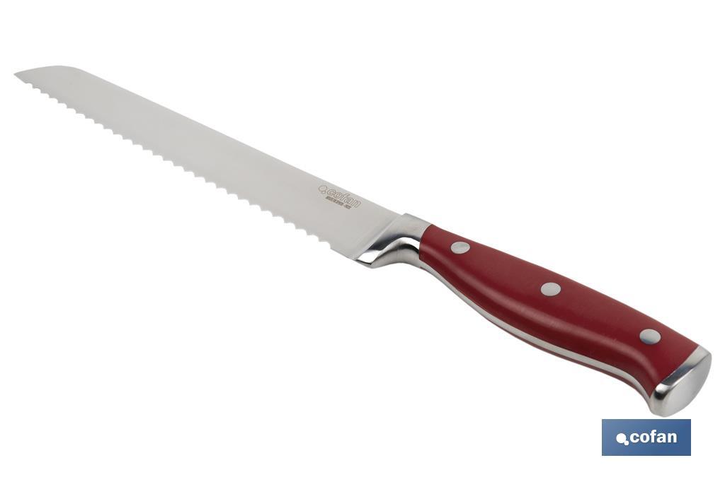 French forged bread knife | Red | Blade size: 21cm - Cofan